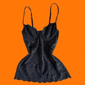 00's vintage black floral lace y2k lingerie babydoll 34C Victoria's Secret